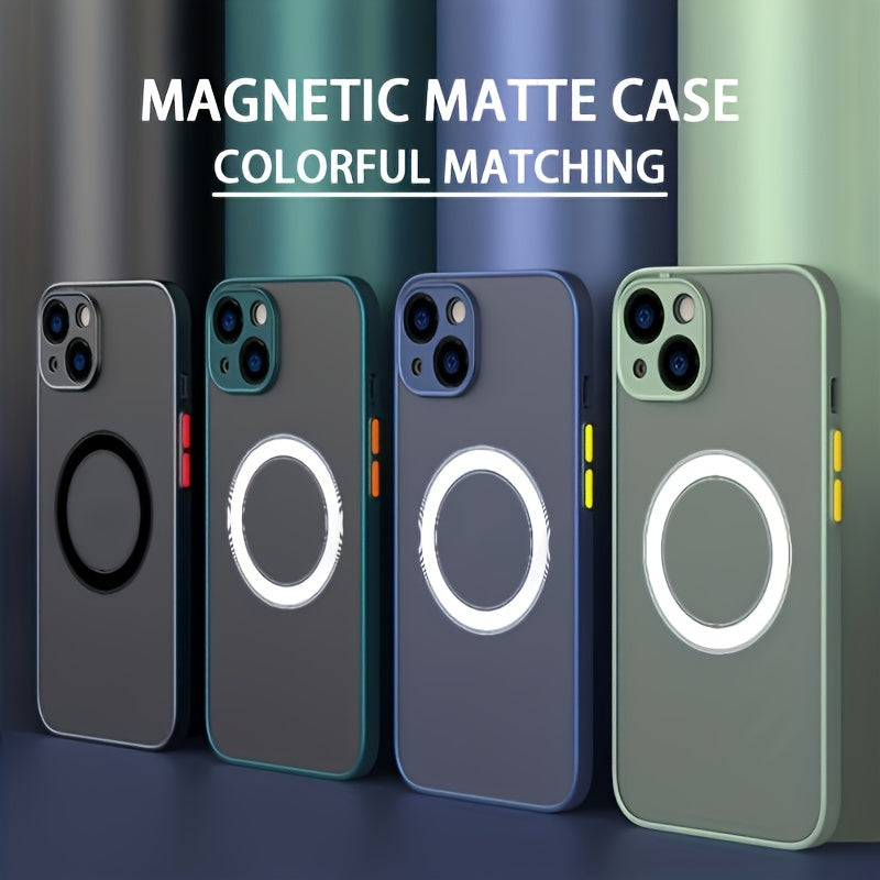 Luxury Matte Magnetic Wireless Charging Phone Case For iPhone 15 14 13 12 11 Pro Max Plus Full Coverage Shockproof Armor Silicone Bumper Clear Hard PC Cover