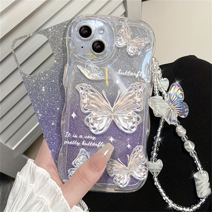 Wave Glitter Butterfly And Bracelet Phone Case For IPhone 14 13 12 11 Plus Pro Max