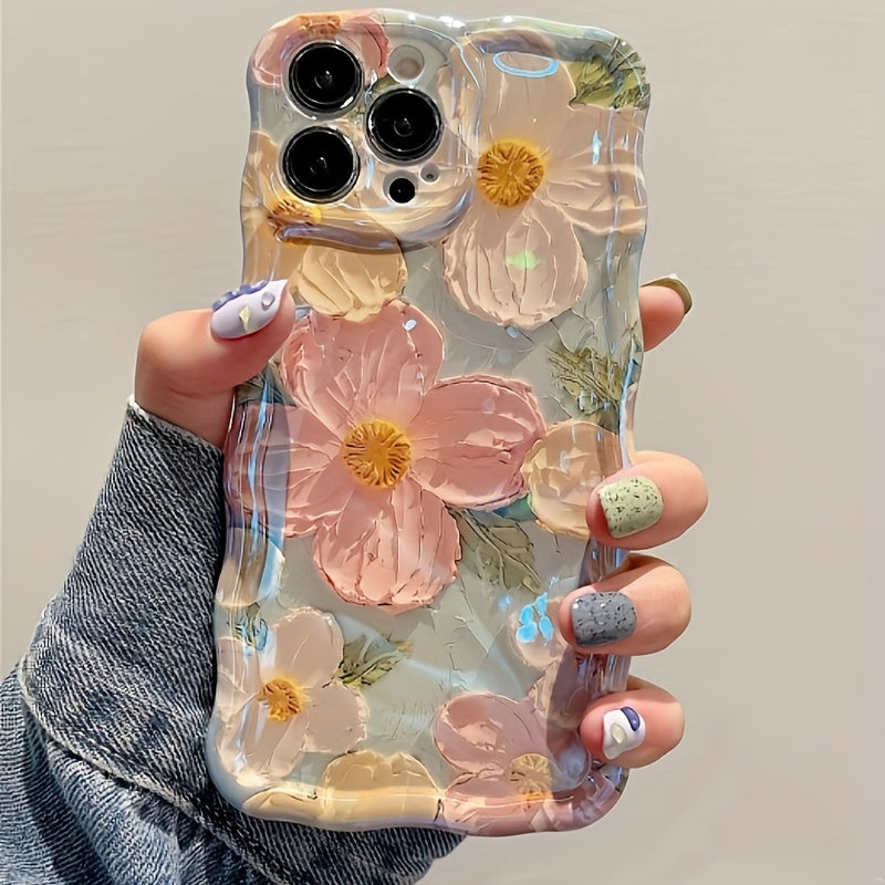 Oil Painting Flowers Pattern Mobile Phone Case For 13 14 15 Pro Max Plus