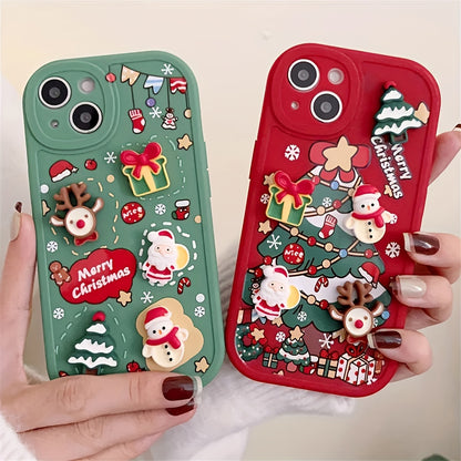 Cute Cartoon 3D Santa Claus Snowman Tree Christmas Soft Case For IPhone 15 Pro Max 14 Pro Max 13 Pro Max 12 Pro Max 11Pro Max 15 14 13 12 11