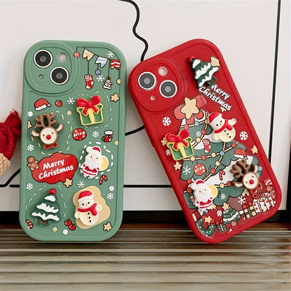 Cute Cartoon 3D Santa Claus Snowman Tree Christmas Soft Case For IPhone 15 Pro Max 14 Pro Max 13 Pro Max 12 Pro Max 11Pro Max 15 14 13 12 11