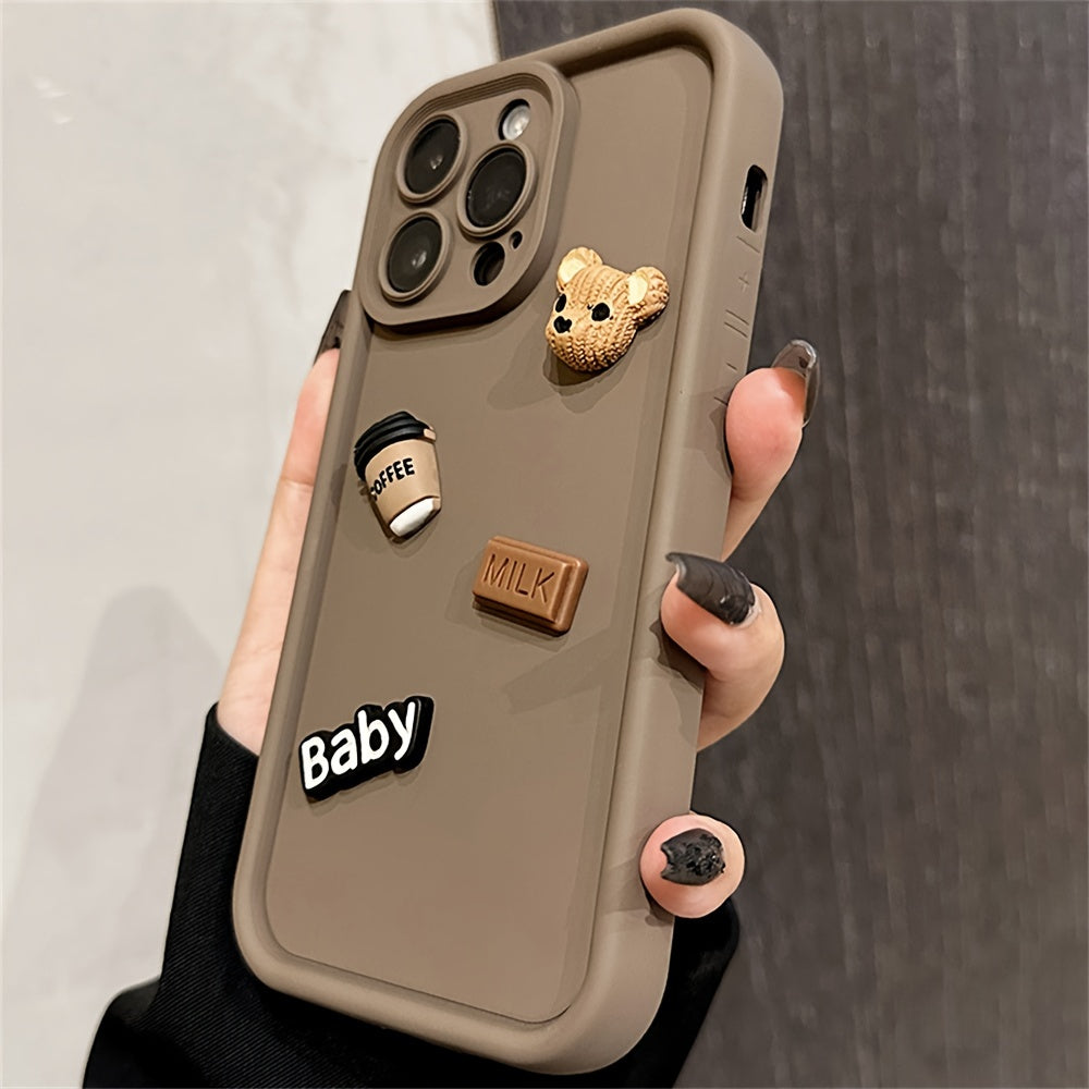 Cute 3D Bear Coffee Milk Candy Liquid Phone Case For IPhone 11 13 12 14 15 Pro Max 14 15 Plus Cartoon Cover