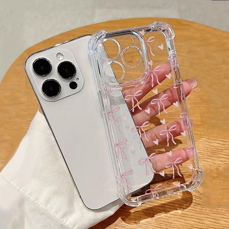 Transparent Four-corner Anti-fall Bow Love Mobile Phone Case Suitable for iPhone14/13PROMAX/12Pro/11/xr/xsnax/xs/7/8plus Soft Shell 15promax