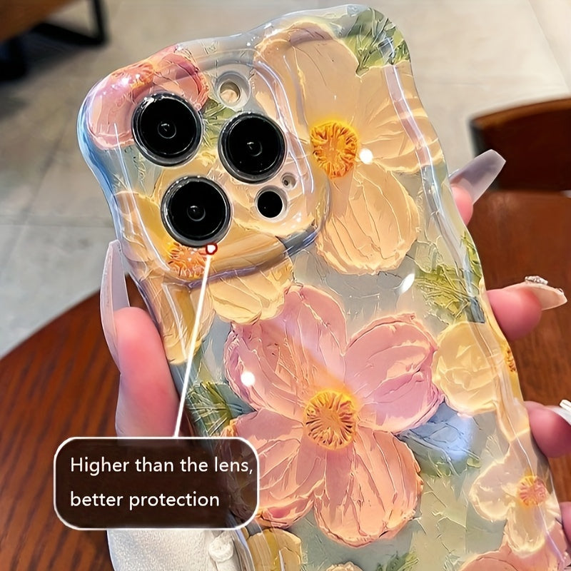 Oil Painting Flowers Pattern Mobile Phone Case For 13 14 15 Pro Max Plus