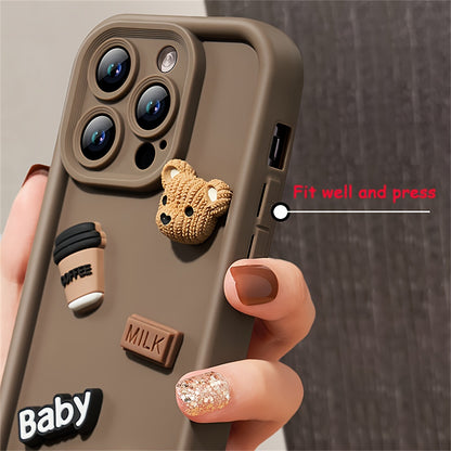 Cute 3D Bear Coffee Milk Candy Liquid Phone Case For IPhone 11 13 12 14 15 Pro Max 14 15 Plus Cartoon Cover