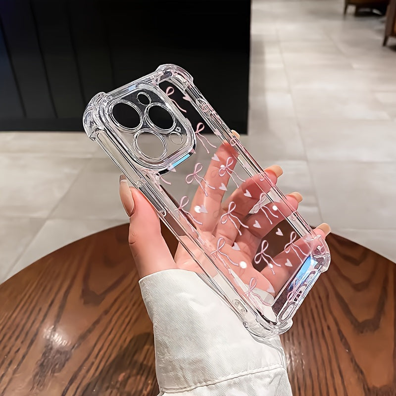 Transparent Four-corner Anti-fall Bow Love Mobile Phone Case Suitable for iPhone14/13PROMAX/12Pro/11/xr/xsnax/xs/7/8plus Soft Shell 15promax